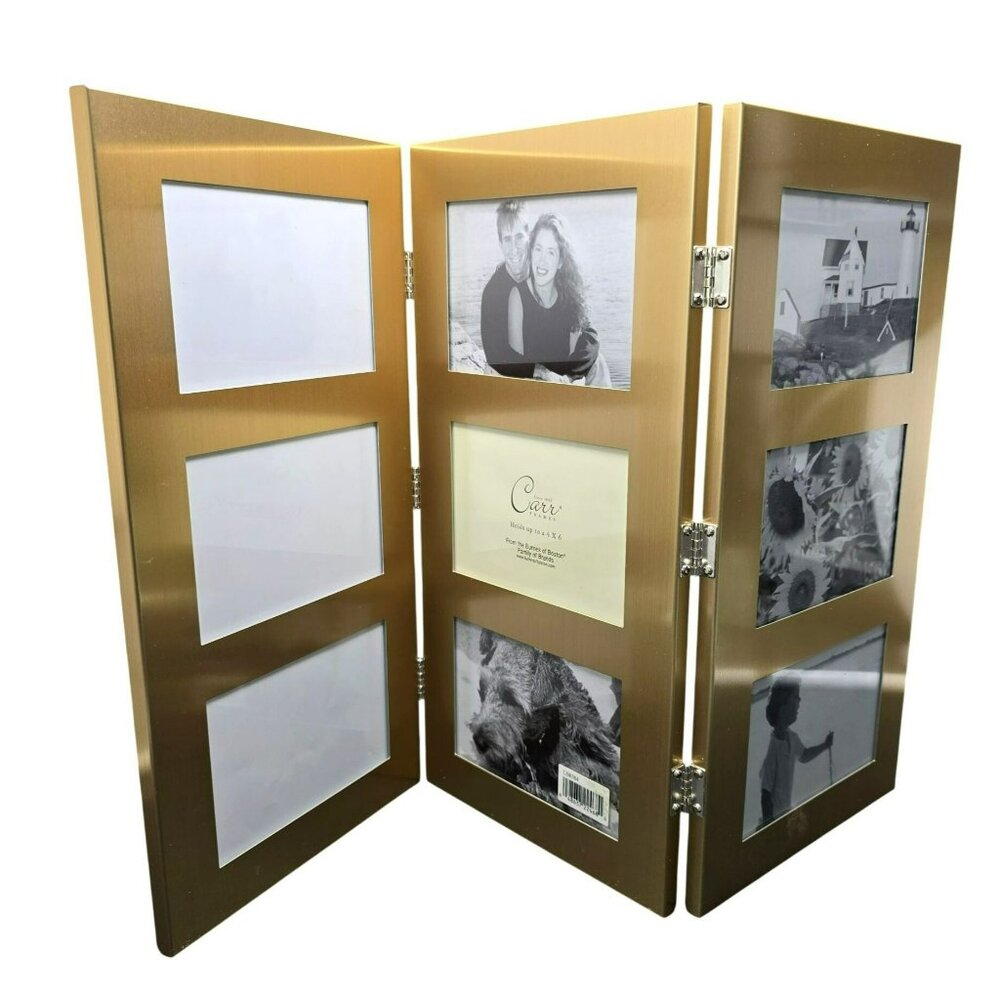 Gold-Tone Folding 9-Photo Frame By Carr Frames Holds 4" X 6" Photos JJ4003